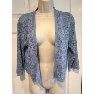 Yarn Art Blue Open Knit Cardigan Boho Crochet USA 1DQM1MX Medium